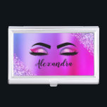 Lila rosa Monogramm Glitzer Eyelashes Modernität Visitenkarten Dose<br><div class="desc">Lila und rosafarbene Imitate Foil metallic sparkle Glitzer gebürsteter Metal Monogram Name and Initial Eyelashes (Lashes),  Eyelash Extensions and Eyes Business Card Holder. Das macht den perfekten 16 Geburtstag,  Hochzeit,  Brautparty,  Jubiläum,  Babydusche oder Junggeselinnen-Abschied Geschenk für jemanden,  der sein Zimmer im trendigen coolen Stil dekoriert.</div>