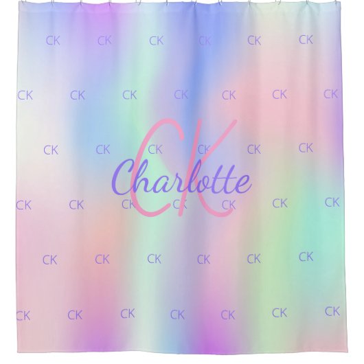 Lila rosa monogramm holografisch duschvorhang (Vorderseite)