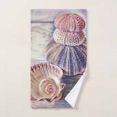 Lila rosa Muscheln auf Holzwasserfarbe Badhandtuch Set (Handtuch)