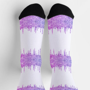 Lila-Rosa Neon Glitzer Funkelnd Tropfen Weiße Sock Socken