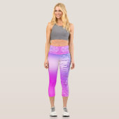 Lila rosa Neon Glitzer Sparkle Tropfen Chic Party Capri Leggings (Vorderseite)
