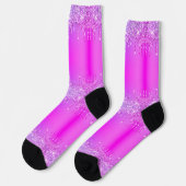 Lila-Rosa Neon Gold Glitzer Funkelnd Tropfen Socke (Linkes Detail)