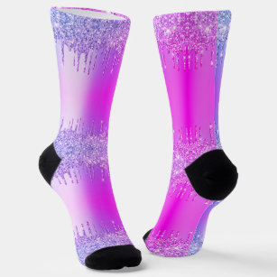Lila-Rosa Neon Gold Glitzer Tropfen Socken-Geschen Socken