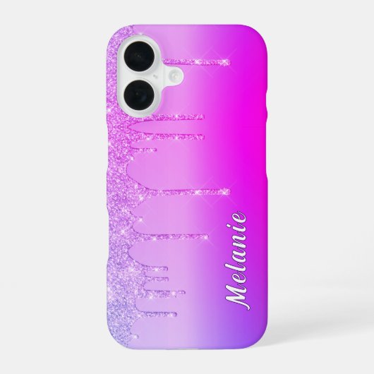Lila rosa Neon iPhone Case mit Individuelle Name 16 Hülle (Rückseite)