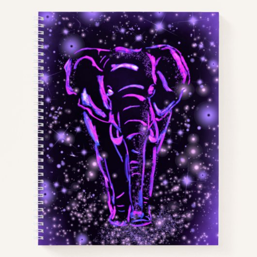 Lila rosa Notebook Elefant bei Starry Night Notizblock (Vorderseite)