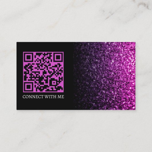 Lila, rosa Ober funkelnder schwarzer QR-Code Visitenkarte (Rückseite)