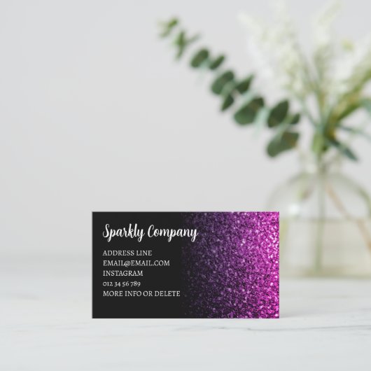 Lila, rosa Ober funkelnder schwarzer QR-Code Visitenkarte (Stehend Vorderseite)
