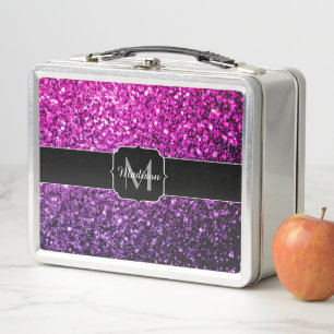 Lila Rosa Ombre-falscher Glitter funkelt Monogramm Metall Brotdose
