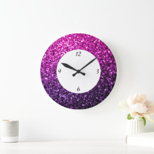 Lila Rosa Ombre Glitter funkelt mit Zahlen Große Wanduhr