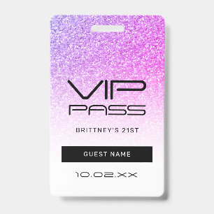 Lila Rosa Ombre Glitter VIP-Pass Party-Einladung Ausweis