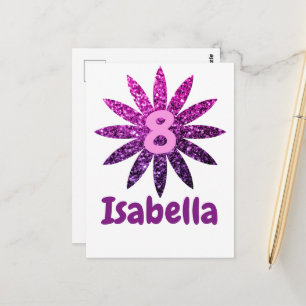 Lila Rosa Ombre Glitzern Blume Individuelle Name A Postkarte