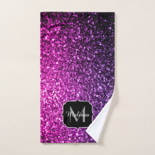 Lila Rosa Ombre Imitate Glitzer Glitzern Monogram Badhandtuch Set