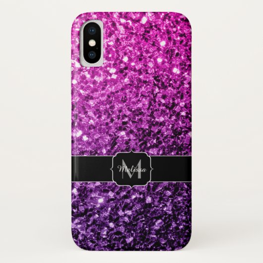 Lila Rosa Ombre Imitate Glitzer Glitzern Monogram Case-Mate iPhone Hülle (Rückseite)