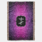 Lila Rosa Ombre Imitate Glitzer Glitzern Monogram Decke (Vorderseite Vertikal)