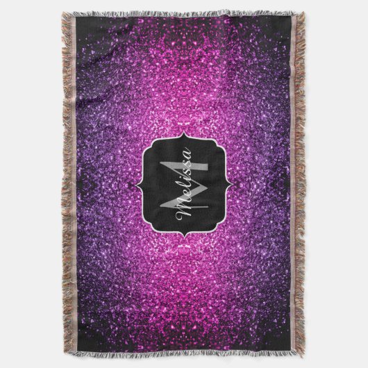 Lila Rosa Ombre Imitate Glitzer Glitzern Monogram Decke (Vorderseite Vertikal)