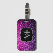 Lila Rosa Ombre Imitate Glitzer Glitzern Monogram Gepäckanhänger (Vorderseite Vertikal)
