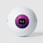 Lila Rosa Ombre Imitate Glitzer Glitzern Monogram Golfball (Vorderseite)