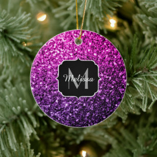 Lila Rosa Ombre Imitate Glitzer Glitzern Monogram Keramik Ornament