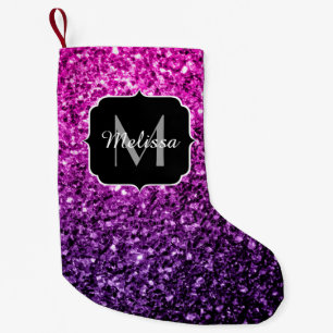Lila Rosa Ombre Imitate Glitzer Glitzern Monogram Kleiner Weihnachtsstrumpf