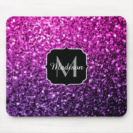 Lila Rosa Ombre Imitate Glitzer Glitzern Monogram Mousepad (Vorne)