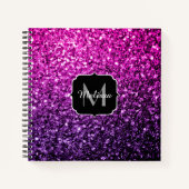Lila Rosa Ombre Imitate Glitzer Glitzern Monogram Notizblock (Vorderseite)