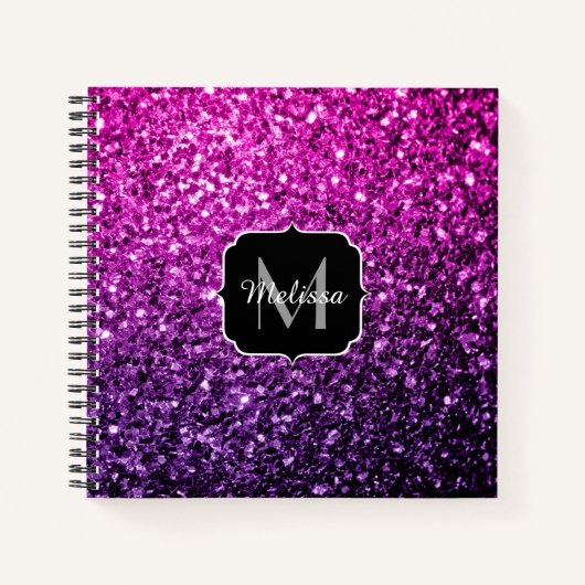 Lila Rosa Ombre Imitate Glitzer Glitzern Monogram Notizblock (Vorderseite)