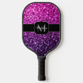 Lila Rosa Ombre Imitate Glitzer Glitzern Monogram Pickleball Schläger (Vorderseite)