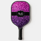 Lila Rosa Ombre Imitate Glitzer Glitzern Monogram Pickleball Schläger (Rückseite)