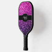 Lila Rosa Ombre Imitate Glitzer Glitzern Monogram Pickleball Schläger (Links)
