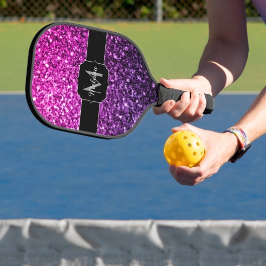 Lila Rosa Ombre Imitate Glitzer Glitzern Monogram Pickleball Schläger (InSitu)
