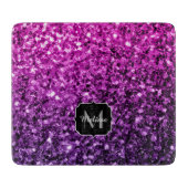 Lila Rosa Ombre Imitate Glitzer Glitzern Monogram Schneidebrett (Vorderseite)