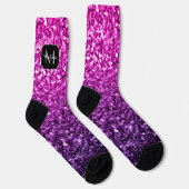 Lila Rosa Ombre Imitate Glitzer Glitzern Monogram Socken (Rechts)