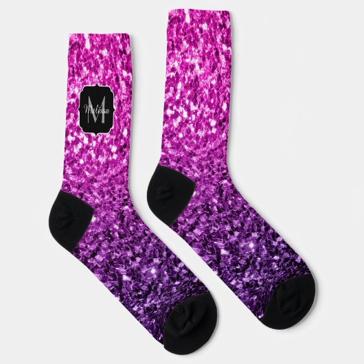 Lila Rosa Ombre Imitate Glitzer Glitzern Monogram Socken (Rechts)