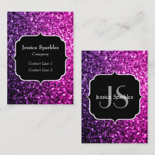 Lila Rosa Ombre Imitate Glitzer Glitzern Monogram Visitenkarte