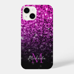 Lila rosa Ombre Imitate Glitzern Monogram iPhone 14 Hülle