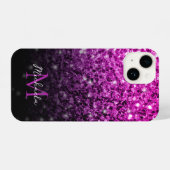 Lila rosa Ombre Imitate Glitzern Monogram iPhone Hülle (Rückseite (Horizontal))