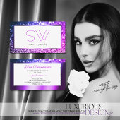 Lila, rosa Ombre, weißer Glitzer Monogramm Visitenkarte