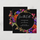 Lila Rosa Orange Blumenmuster Save The Date (Vorne/Hinten)
