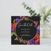 Lila Rosa Orange Blumenmuster Save The Date (Stehend Vorderseite)