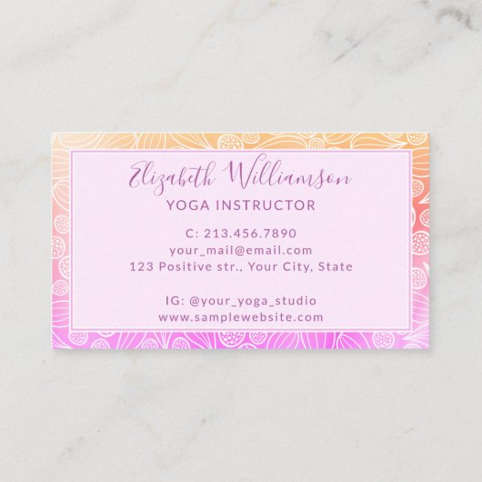 Lila Rosa Orange Elegant Visitenkarte (Rückseite)