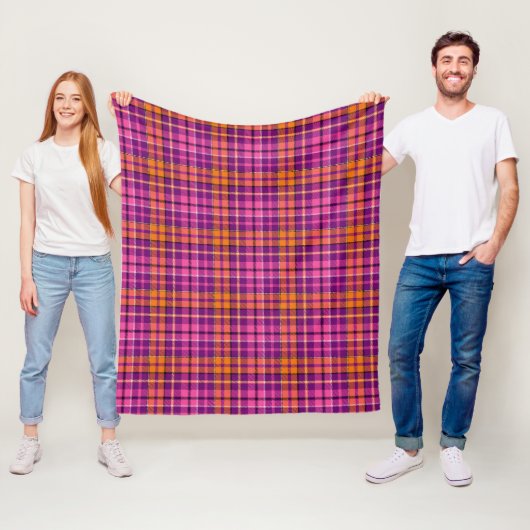Lila Rosa Orange Karo Tartan Design Fleecedecke (Beispiel)