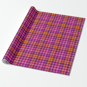 Lila Rosa Orange Karo Tartan Design Geschenkpapier