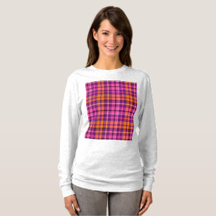 Lila Rosa Orange Karo Tartan Design T-Shirt