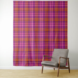 Lila Rosa Orange Karo Tartan Design Wandteppich