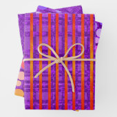 Lila, rosa, orange, Streifen, Kariert, Polka-Punkt Geschenkpapier Set (Beispiel)