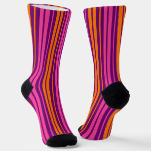 Lila Rosa Orange Vertikale Streifen Design   Socken