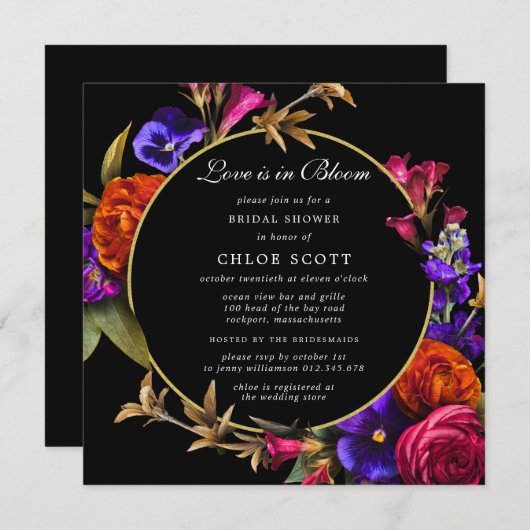 Lila rosa Orangefarbene Liebe Blütenblütendes Brau Einladung (Vorne/Hinten)