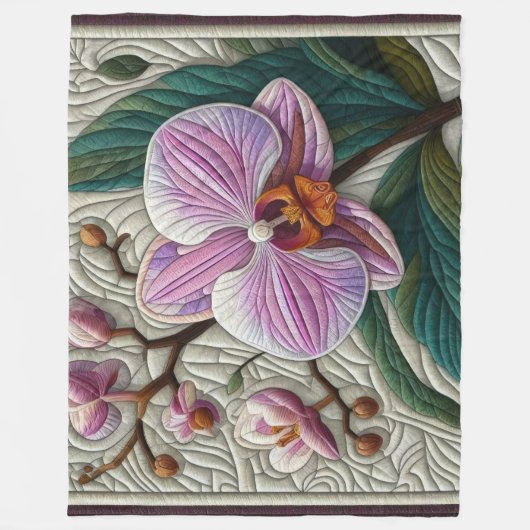 Lila rosa Orchid-Design Fleecedecke (Vorderseite)