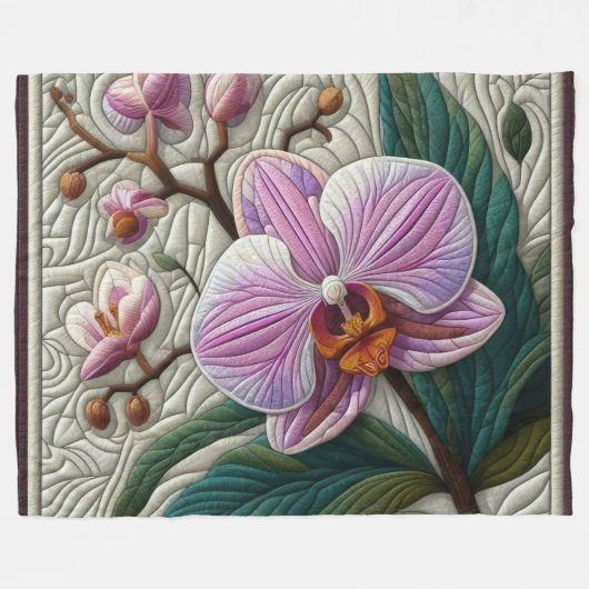 Lila rosa Orchid-Design Fleecedecke (Vorderseite (Horizontal))