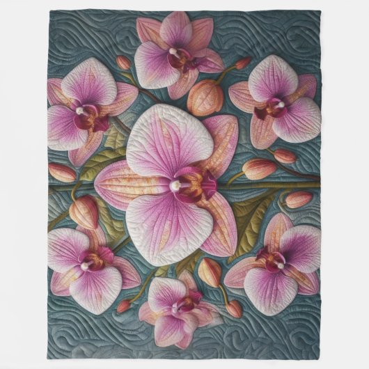 Lila rosa Orchid-Design Fleecedecke (Vorderseite)